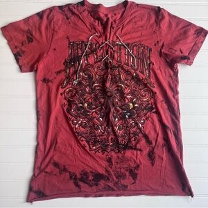 Vintage Affliction Graphic Tee – Distressed Biker Y2K Lace-Up